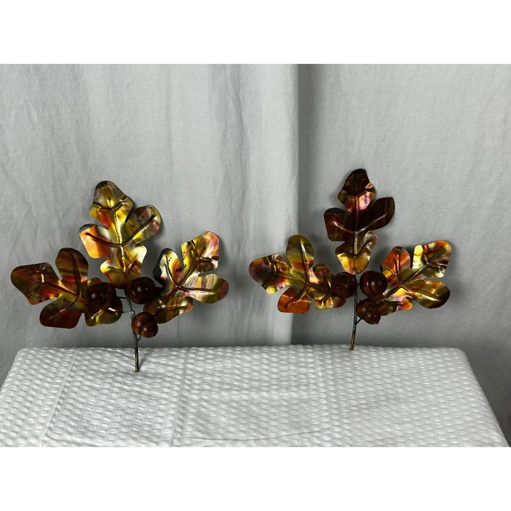 Vtg‎ HOMCO Brass Copper Oak Leaves Wood Acorns Wall Decor Autumn Fall 70s
